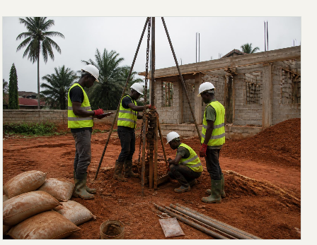 APOUT field team carrying out a borehole soil investigation on a building site in Lagos